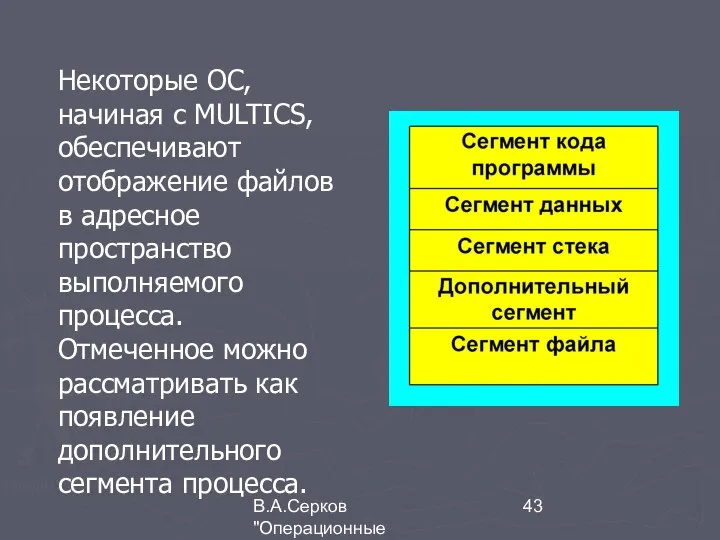 В.А.Серков "Операционные системы" 4 Некоторые ОС, начиная с MULTICS, обеспечивают отображение