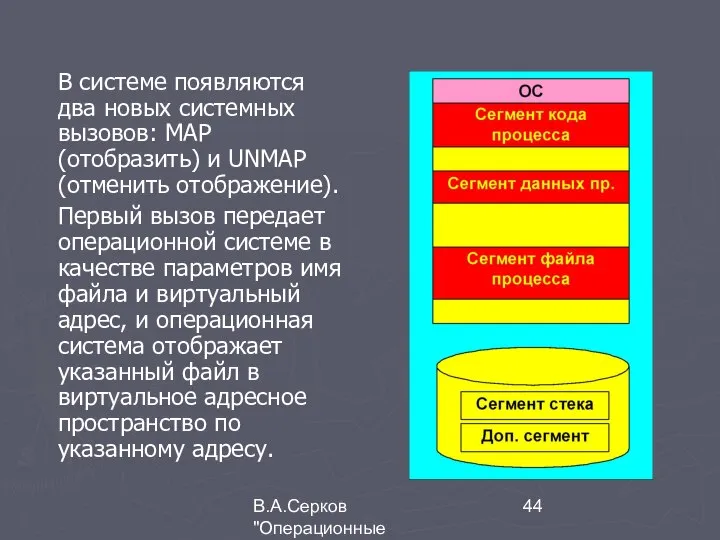 В.А.Серков "Операционные системы" 4 В системе появляются два новых системных вызовов: