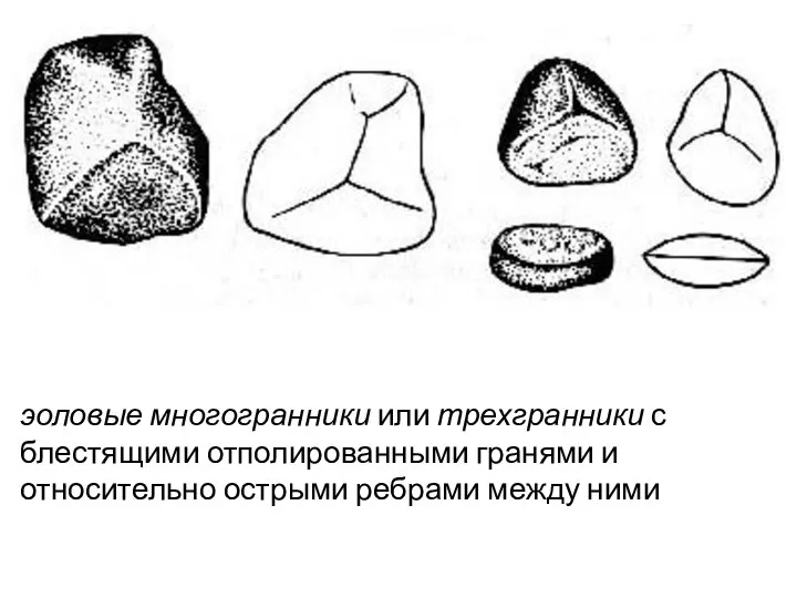 эоловые многогранники или трехгранники с блестящими отполированными гранями и относительно острыми ребрами между ними