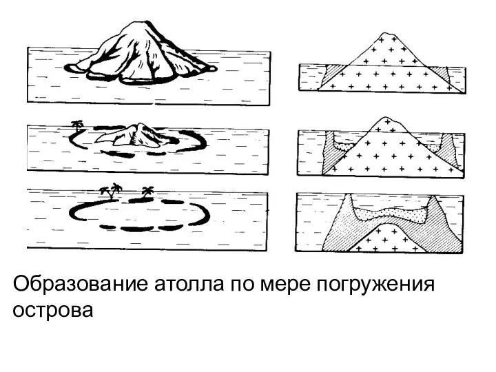 Образование атолла по мере погружения острова