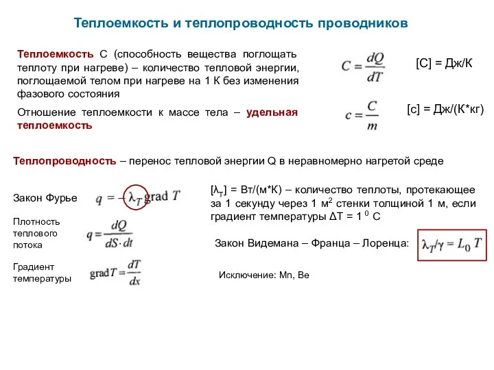 Теплоемкость и теплопроводность проводников