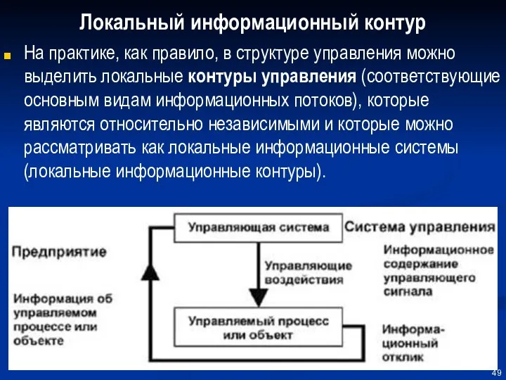 Локальный информационный контур На практике, как правило, в структуре управления можно