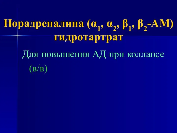 Норадреналина (α1, α2, β1, β2-АМ) гидротартрат Для повышения АД при коллапсе (в/в)