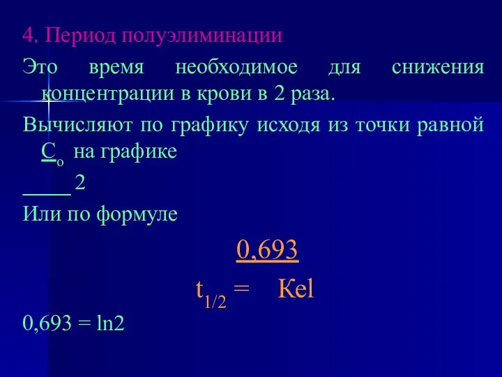 4. Период полуэлиминации Это время необходимое для снижения концентрации в крови