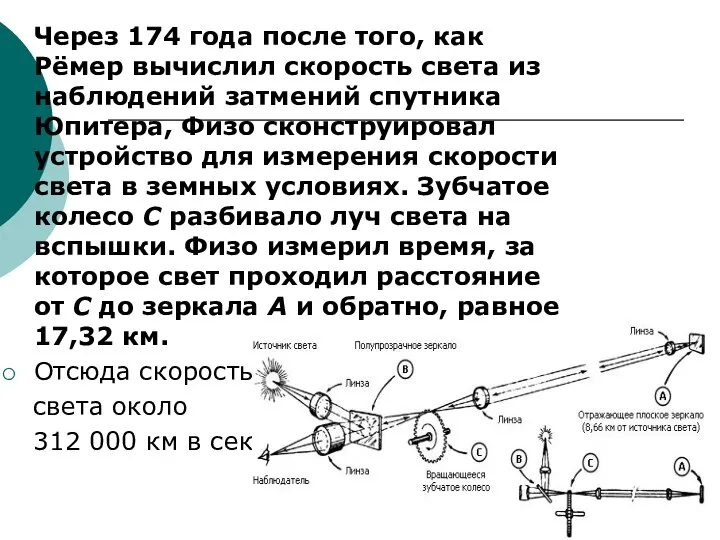 Через 174 года после того, как Рёмер вычислил скорость света из
