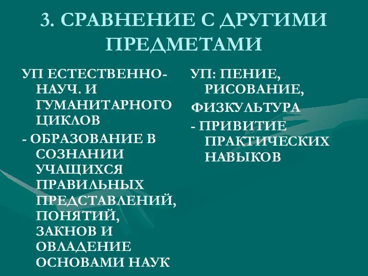 3. СРАВНЕНИЕ С ДРУГИМИ ПРЕДМЕТАМИ УП ЕСТЕСТВЕННО-НАУЧ. И ГУМАНИТАРНОГО ЦИКЛОВ -