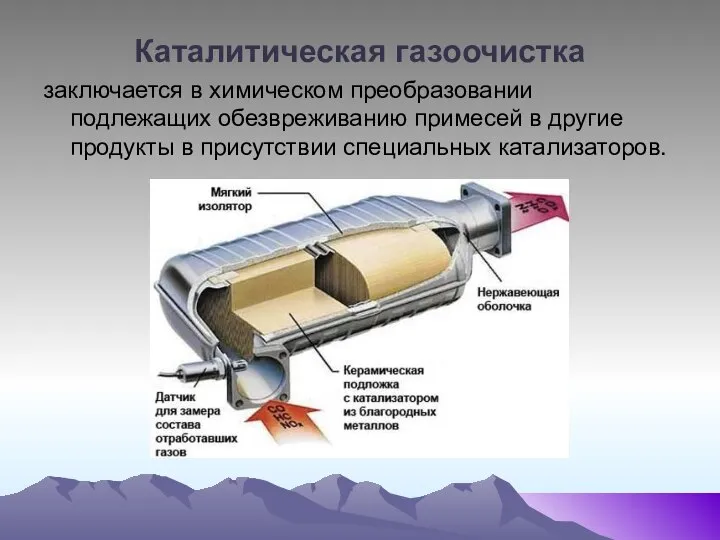 Каталитическая газоочистка заключается в химическом преобразовании подлежащих обезвреживанию примесей в другие продукты в присутствии специальных катализаторов.