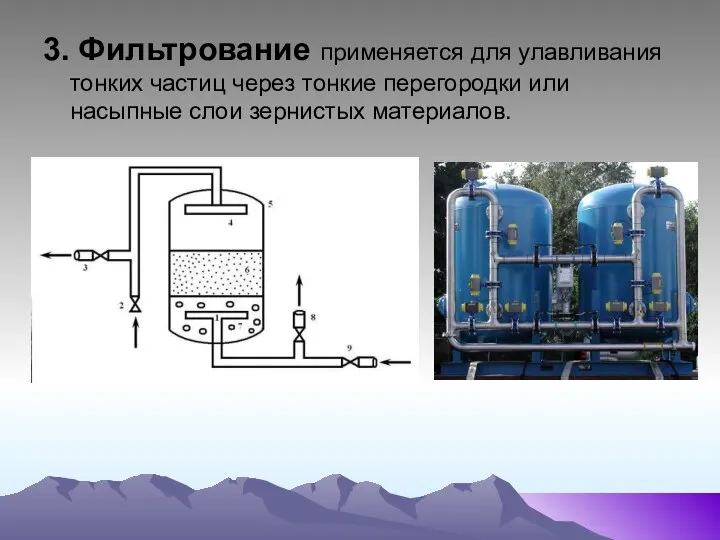 3. Фильтрование применяется для улавливания тонких частиц через тонкие перегородки или насыпные слои зернистых материалов.