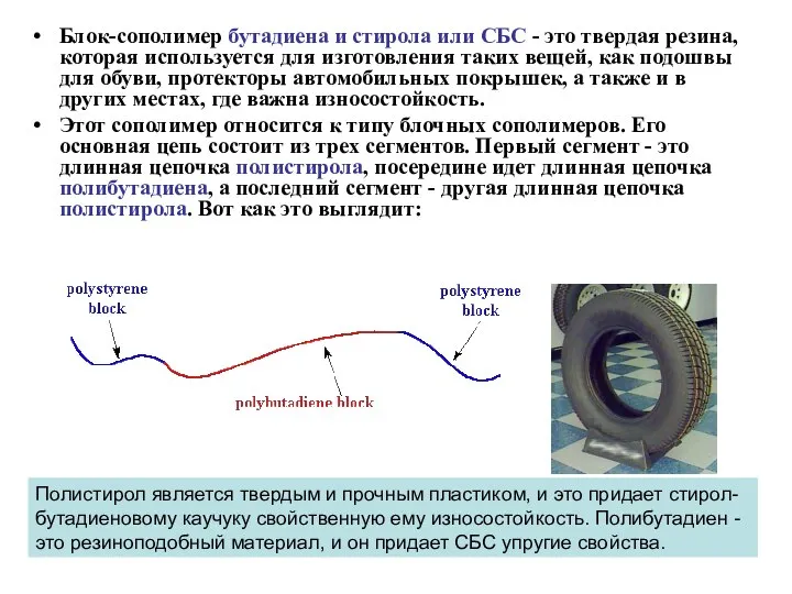 Блок-сополимер бутадиена и стирола или СБС - это твердая резина, которая