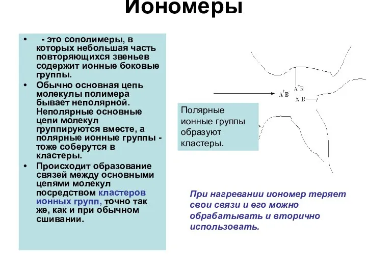 Иономеры - это сополимеры, в которых небольшая часть повторяющихся звеньев содержит