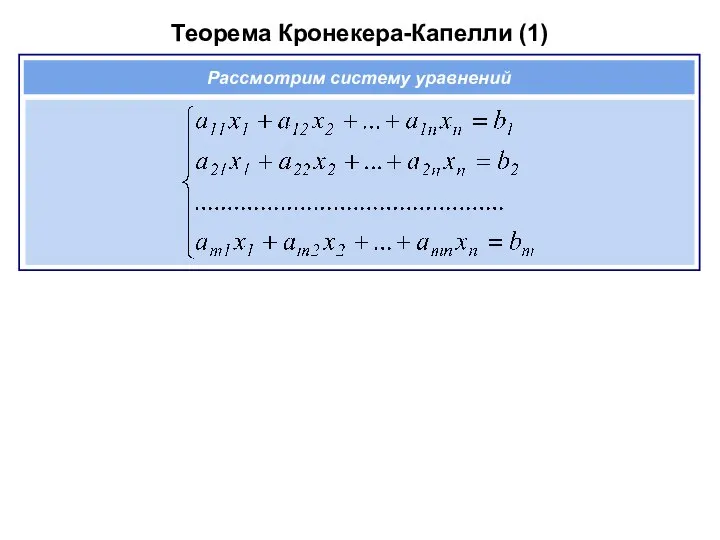 Теорема Кронекера-Капелли (1) Рассмотрим систему уравнений