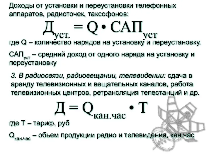 Дуст. = Q • САПуст Доходы от установки и переустановки телефонных