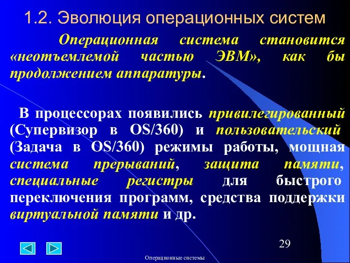 1.2. Эволюция операционных систем Операционная система становится «неотъемлемой частью ЭВМ», как