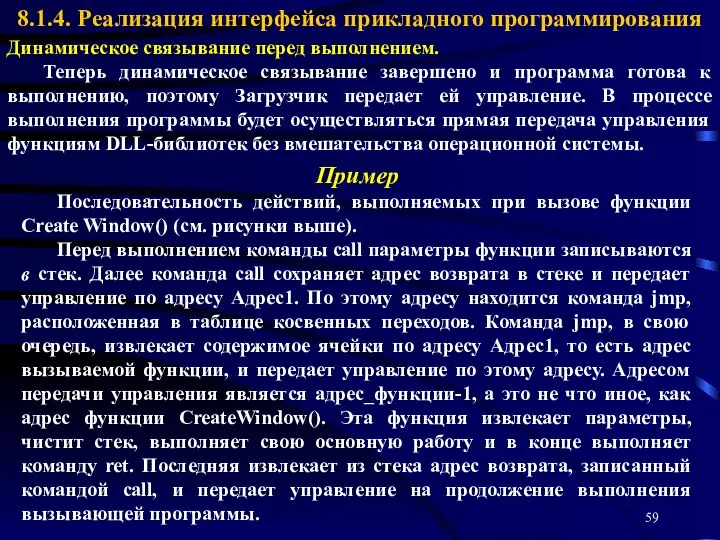 8.1.4. Реализация интерфейса прикладного программирования Динамическое связывание перед выполнением. Теперь динамическое