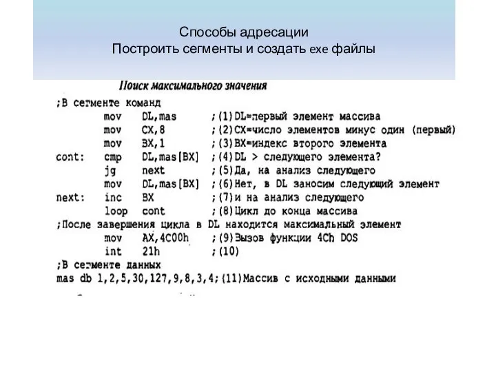 Способы адресации Построить сегменты и создать exe файлы