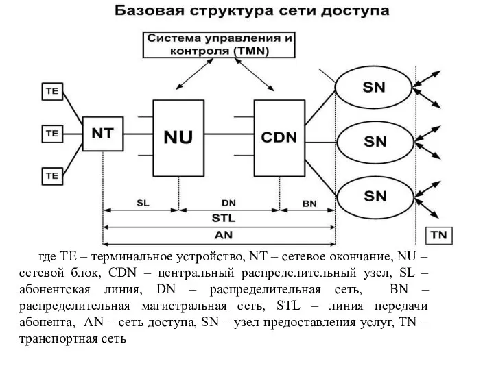 где TE – терминальное устройство, NT – сетевое окончание, NU –