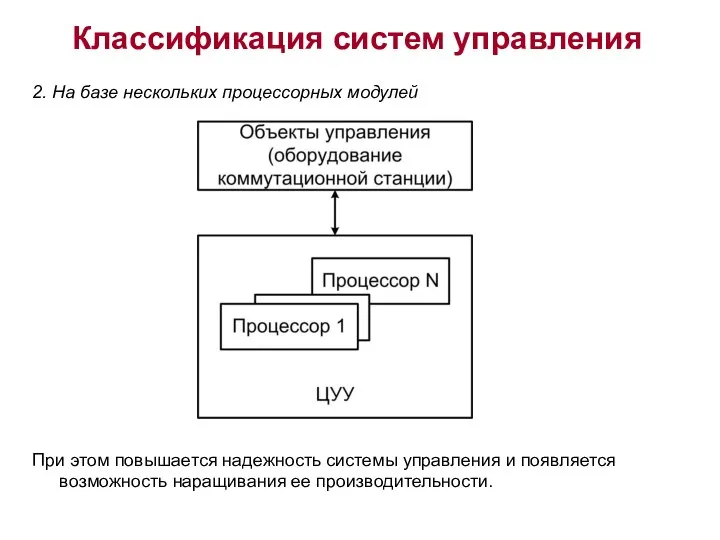 Классификация систем управления 2. На базе нескольких процессорных модулей При этом