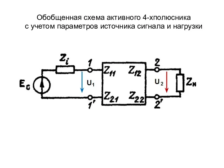 Обобщенная схема активного 4-хполюсника с учетом параметров источника сигнала и нагрузки