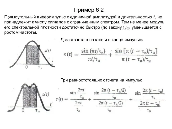 Пример 6.2 Прямоугольный видеоимпульс с единичной амплитудой и длительностью tи не