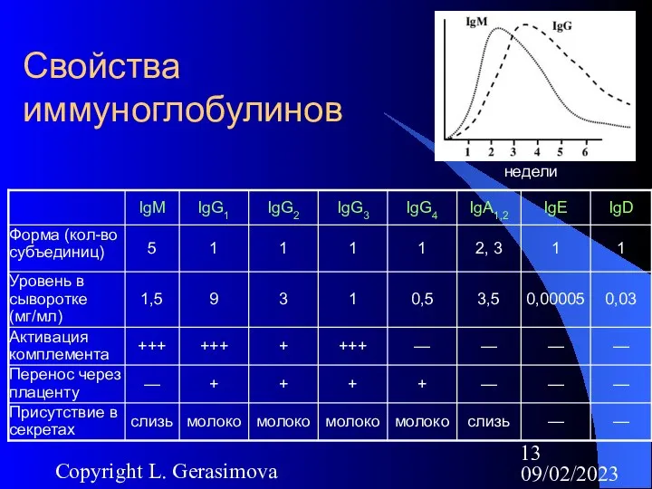 09/02/2023 Copyright L. Gerasimova Свойства иммуноглобулинов недели