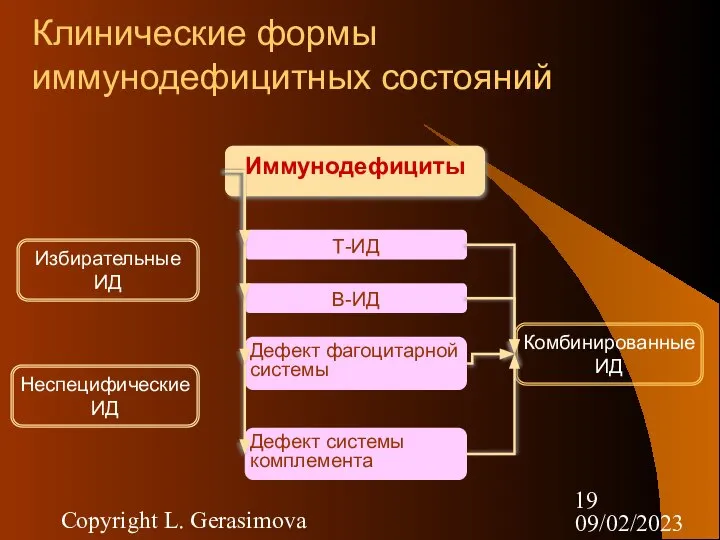 09/02/2023 Copyright L. Gerasimova Клинические формы иммунодефицитных состояний Иммунодефициты Дефект системы