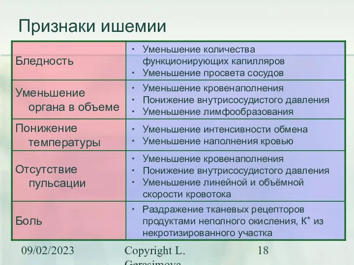 09/02/2023 Copyright L. Gerasimova Признаки ишемии