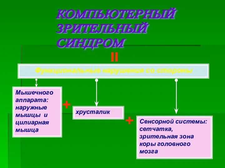 КОМПЬЮТЕРНЫЙ ЗРИТЕЛЬНЫЙ СИНДРОМ Функциональные нарушения со стороны = Мышечного аппарата: наружные