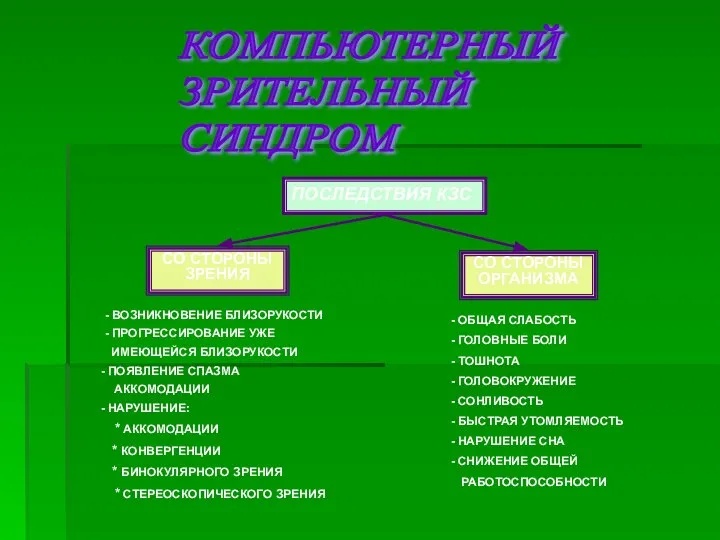 КОМПЬЮТЕРНЫЙ ЗРИТЕЛЬНЫЙ СИНДРОМ ПОСЛЕДСТВИЯ КЗС СО СТОРОНЫ ЗРЕНИЯ СО СТОРОНЫ ОРГАНИЗМА