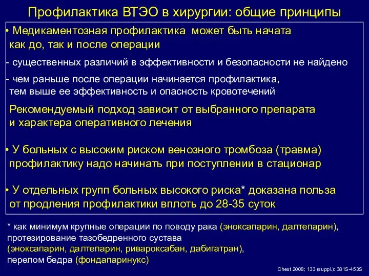 Профилактика ВТЭО в хирургии: общие принципы Chest 2008; 133 (suppl.): 381S-453S