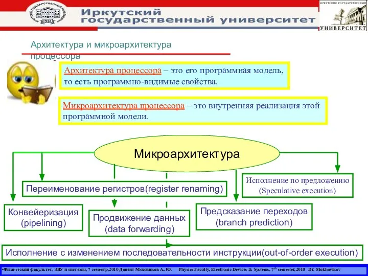 Физический факультет, ЭВУ и системы, 7 семестр,2010 Доцент Моховиков А..Ю. Physics