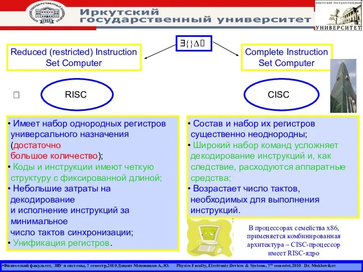 Физический факультет, ЭВУ и системы, 7 семестр,2010 Доцент Моховиков А..Ю. Physics