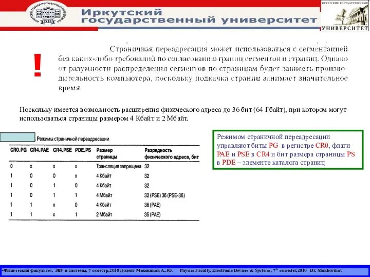 Физический факультет, ЭВУ и системы, 7 семестр,2010 Доцент Моховиков А..Ю. Physics