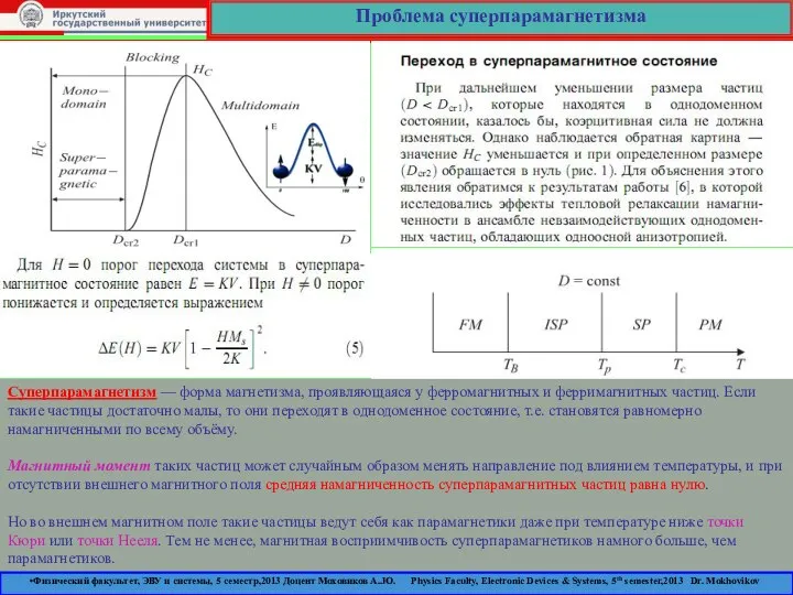 Проблема суперпарамагнетизма Суперпарамагнетизм — форма магнетизма, проявляющаяся у ферромагнитных и ферримагнитных