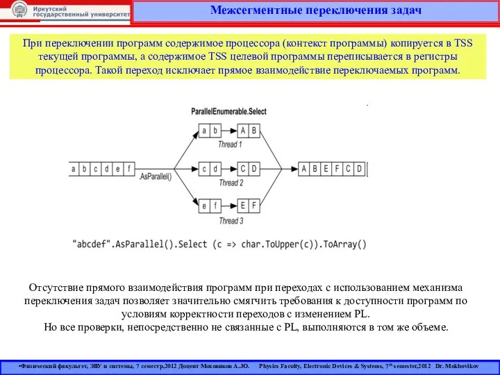 Межсегментные переключения задач При переключении программ содержимое процессора (контекст программы) копируется