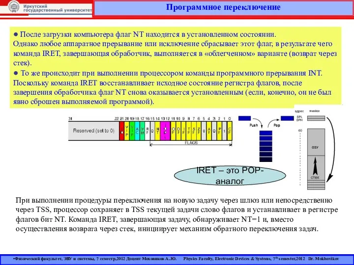 Программное переключение ● После загрузки компьютера флаг NT находится в установленном