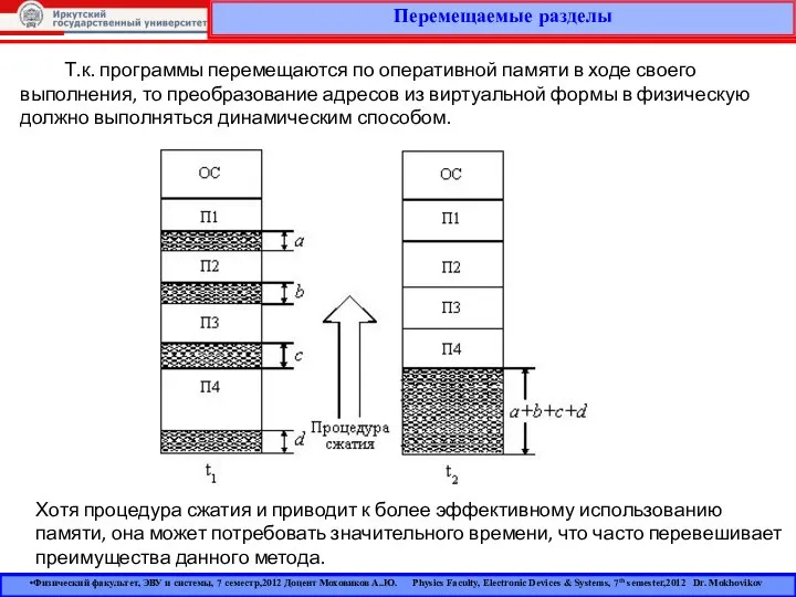 Перемещаемые разделы Физический факультет, ЭВУ и системы, 7 семестр,2012 Доцент Моховиков