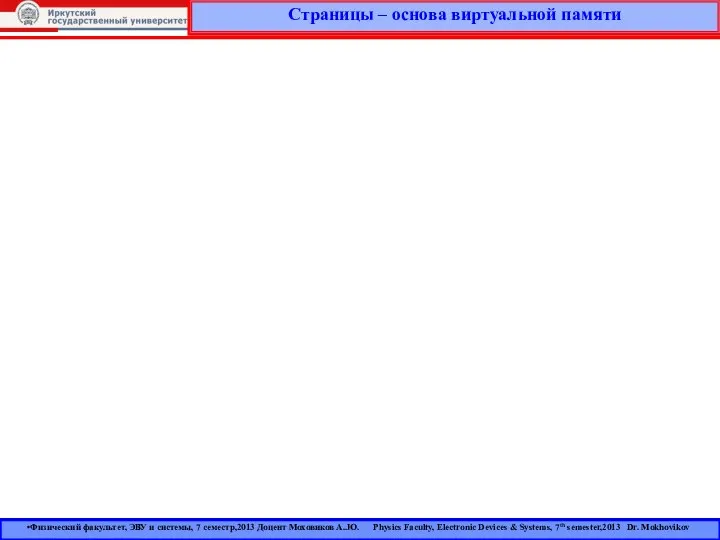 Страницы – основа виртуальной памяти Физический факультет, ЭВУ и системы, 7