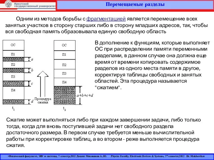 Перемещаемые разделы Физический факультет, ЭВУ и системы, 7 семестр,2012 Доцент Моховиков