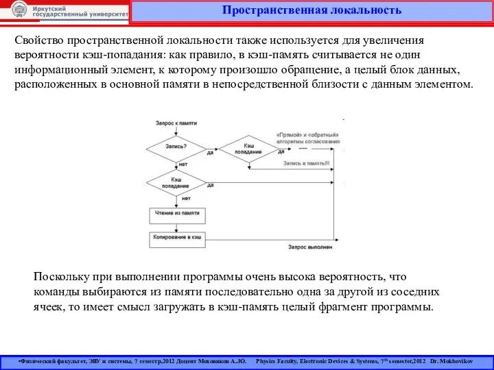 Пространственная локальность Физический факультет, ЭВУ и системы, 7 семестр,2012 Доцент Моховиков