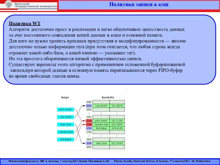 Политика записи в кэш Политика WT Алгоритм достаточно прост в реализации