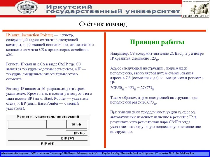 Физический факультет, ЭВУ и системы, 7 семестр,2010 Доцент Моховиков А..Ю. Physics