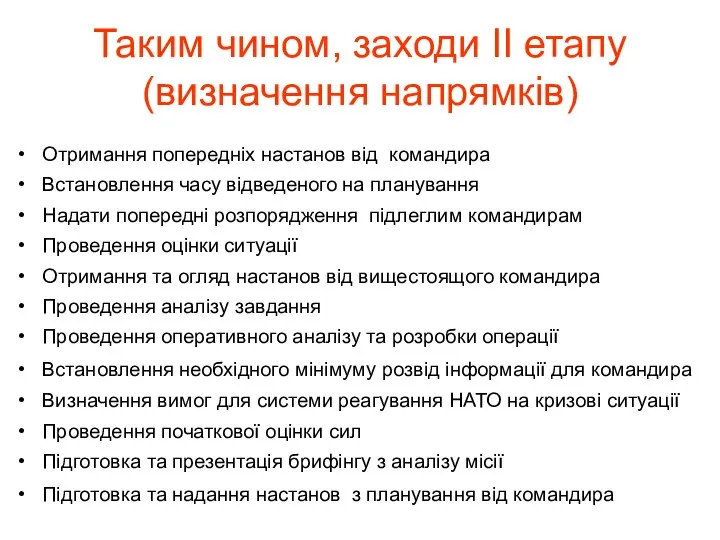 Таким чином, заходи ІІ етапу (визначення напрямків) Отримання попередніх настанов від