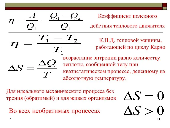 * Коэффициент полезного действия теплового движителя К.П.Д. тепловой машины, работающей по