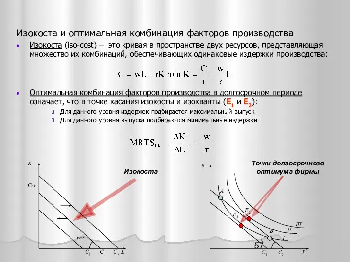 Изокоста и оптимальная комбинация факторов производства Изокоста (iso-cost) – это кривая