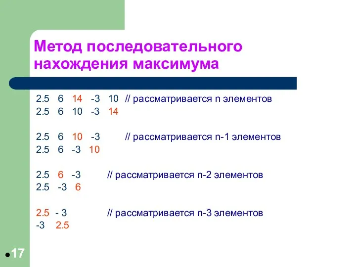 Метод последовательного нахождения максимума 2.5 6 14 -3 10 // рассматривается