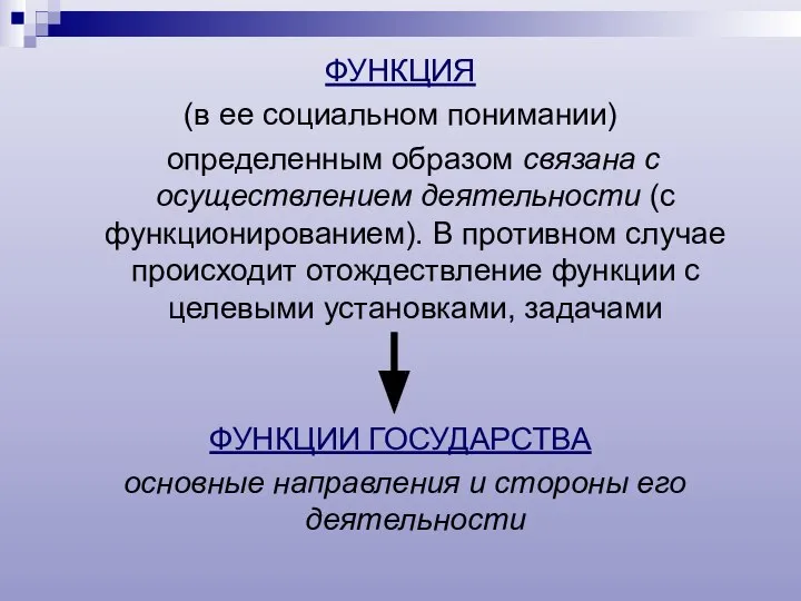 ФУНКЦИЯ (в ее социальном понимании) определенным образом связана с осуществлением деятельности