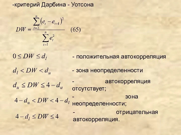 -критерий Дарбина - Уотсона - положительная автокорреляция - зона неопределенности -