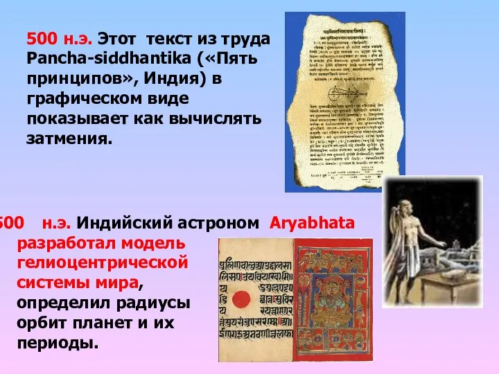 н.э. Индийский астроном Aryabhata разработал модель гелиоцентрической системы мира, определил радиусы