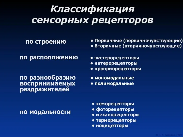 Классификация сенсорных рецепторов