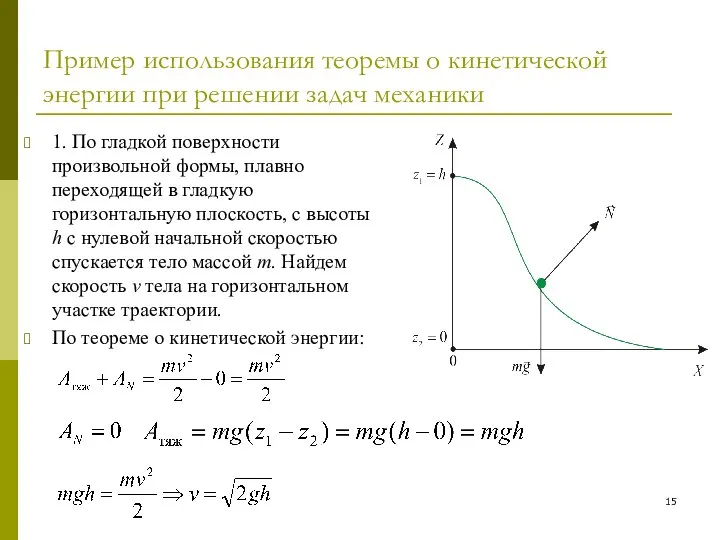 Пример использования теоремы о кинетической энергии при решении задач механики 1.